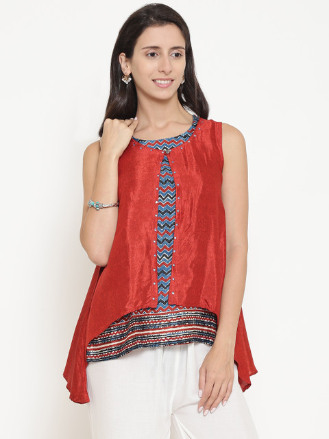 

Rangriti Women Rust Orange & Blue Printed Layered Top
