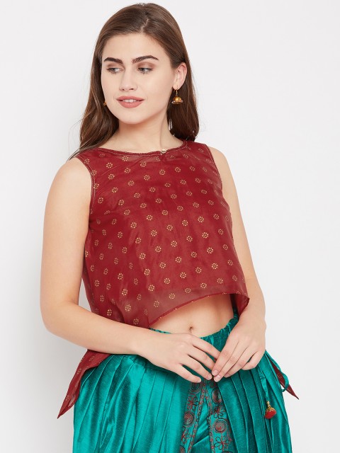 

Rangriti Women Red Printed Crop A-Line Top