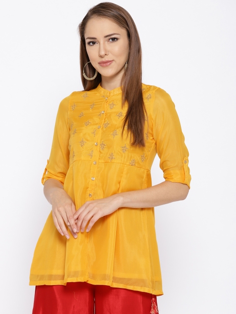 

Rangriti Women Yellow Printed A-Line Top