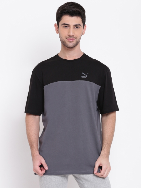 

Puma Men Charcoal Grey & Black Retro Colourblocked T-shirt