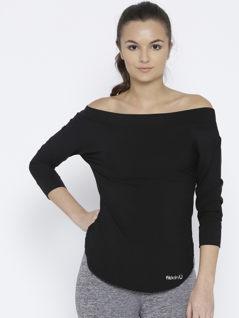 

Fitkin Women Black Solid Bardot Top