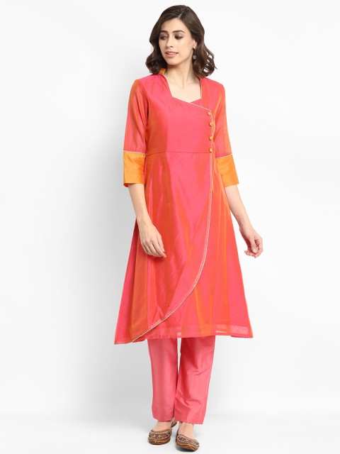 

Abhishti Women Peach-Coloured Solid A-Line Kurta, Pink