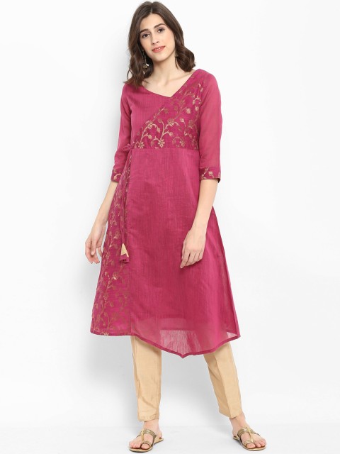 

Abhishti Women Pink Woven Design Anarkali Jacquard Weave Kurta
