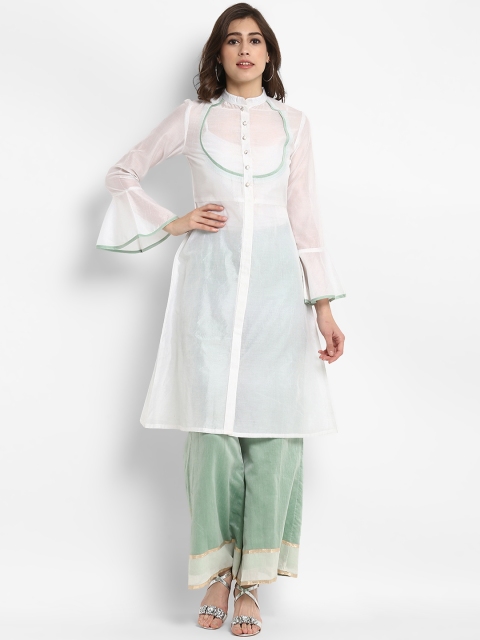 

Abhishti Women White Solid A-Line Kurta