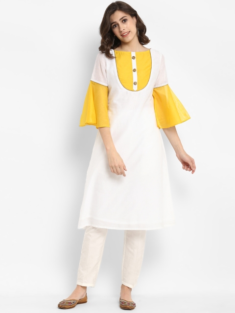 

Abhishti Women White Colourblocked A-Line Kurta