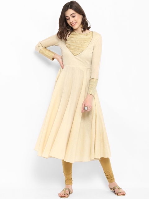 

Abhishti Women Off-White Woven Design Anarkali Kurta, Beige