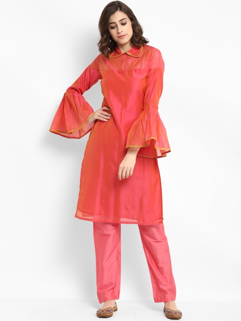 

Abhishti Women Peach-Coloured Solid A-Line Kurta, Pink