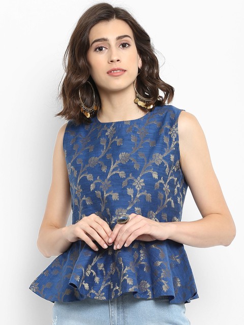 

Abhishti Women Blue Self Design Peplum Top