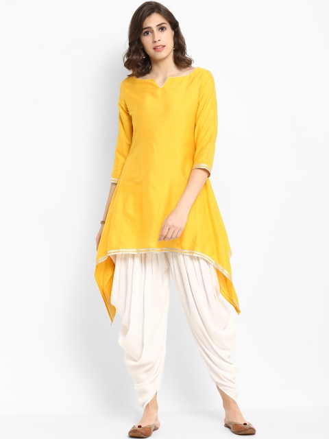 

Abhishti Yellow V-Neck A-Line Kurti