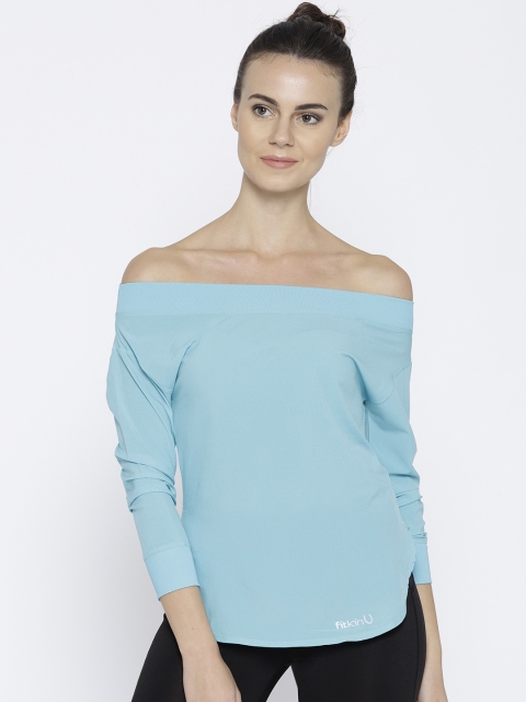 

Fitkin Women Blue Solid Bardot Top