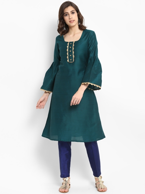 

Abhishti Women Teal Green Solid A-Line Kurta