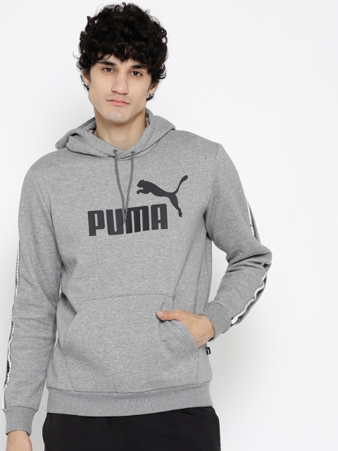 

Puma Men Grey Melange Elevated ESS Tape Hoody Printed Sweatshirt