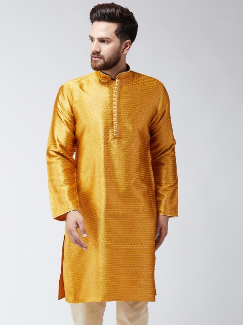 

SOJANYA Men Mustard Woven Design Straight Kurta