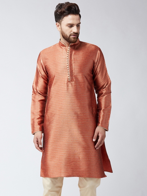 

SOJANYA Men Orange & Beige Woven Design Straight Kurta