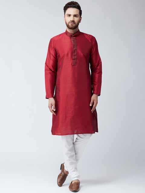 

SOJANYA Men Red Solid Straight Kurta