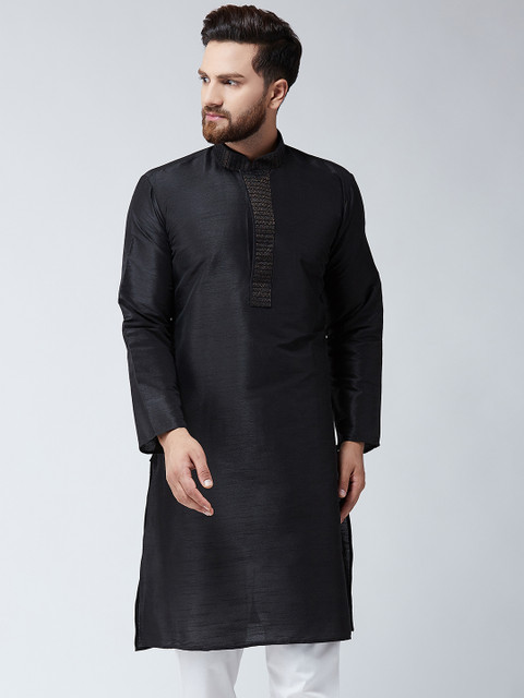 

SOJANYA Men Black Solid Straight Kurta