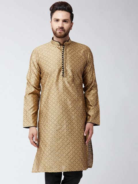 

SOJANYA Men Gold-Toned & Brown Woven Design Straight Kurta
