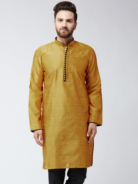 

SOJANYA Men Mustard Printed Straight Kurta