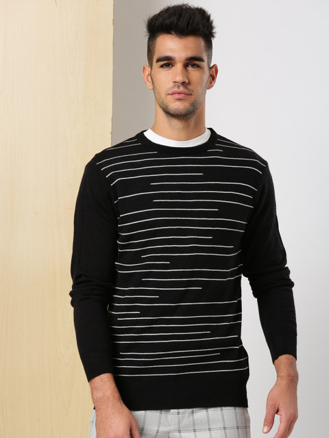 

INVICTUS Men Black Striped Pullover