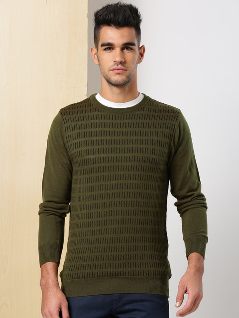 

INVICTUS Men Olive Green & Black Self Design Pullover