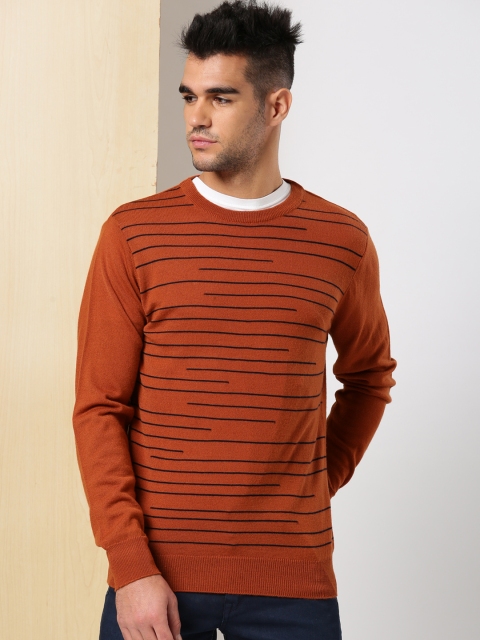 

INVICTUS Men Rust Red & Navy Striped Pullover