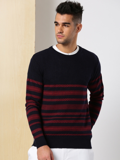 

INVICTUS Men Navy Blue & Red Striped Pullover