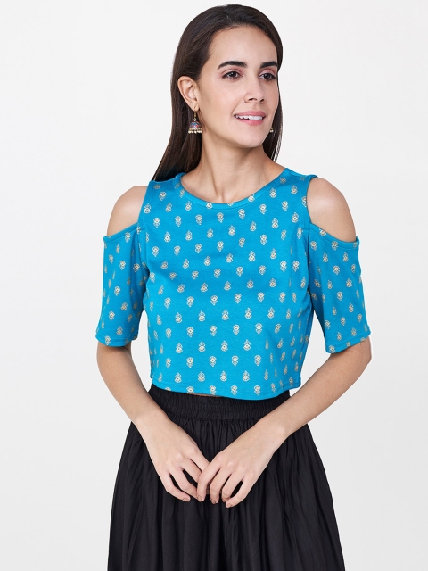 

Global Desi Women Blue Printed Top
