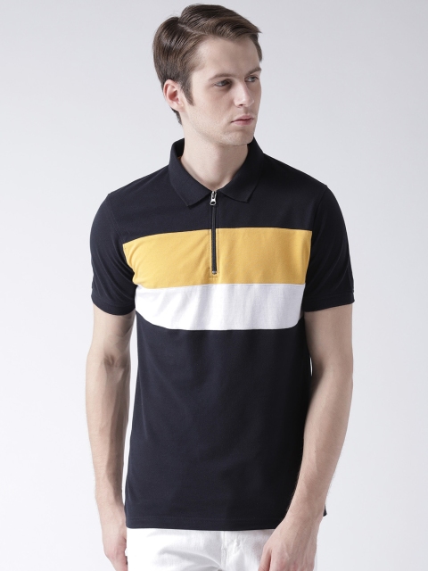 

Club York Men Navy Blue & Yellow Colourblocked Polo Collar T-shirt