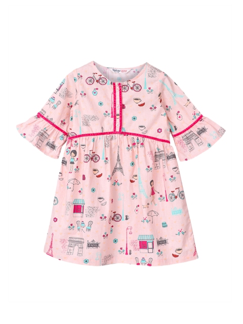 

Beebay Girls Peach-Coloured Printed Fit and Flare Dress