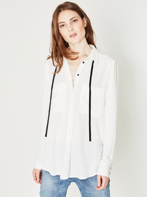 

promod Women White Regular Fit Solid Casual Shirt