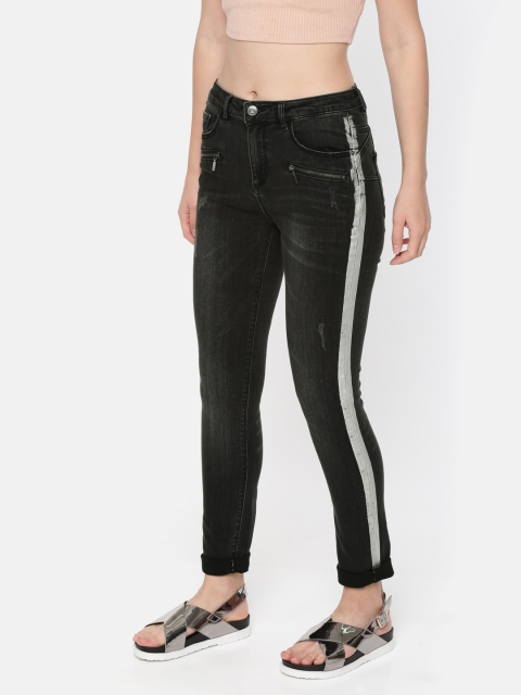 

promod Women Black Skinny Fit Mid-Rise Low Distress Stretchable Jeans