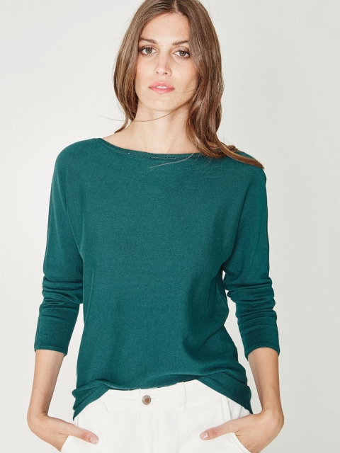 

promod Women Teal Green Solid Pullover