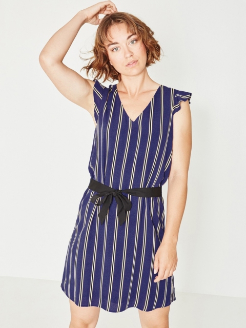 

promod Women Blue Striped A-Line Dress