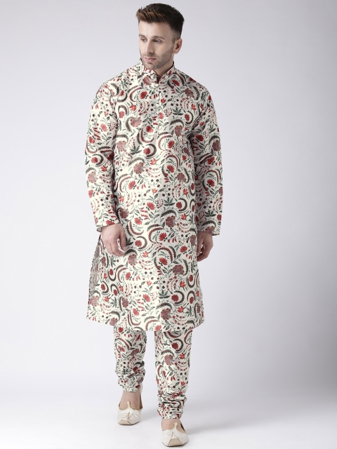 

Hangup Men Off-White Printed Kurta with Churidar
