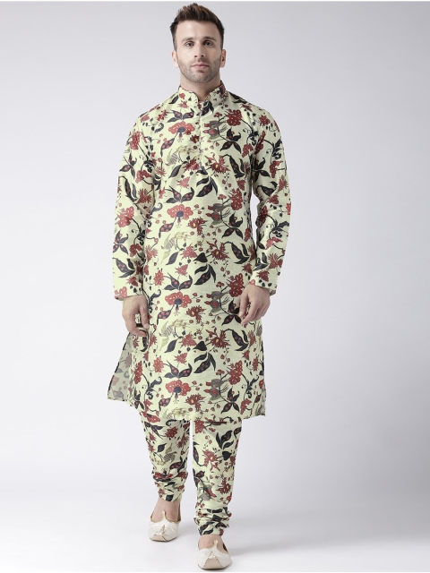 

Hangup Men Green & Off-White Printed Kurta with Churidar