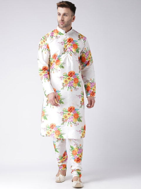 

Hangup Men White & White Printed Kurta with Churidar