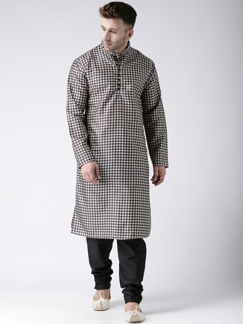

Hangup Men Black & White Printed Kurta with Churidar