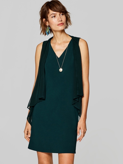 

ESPRIT Women Green Solid A-Line Dress