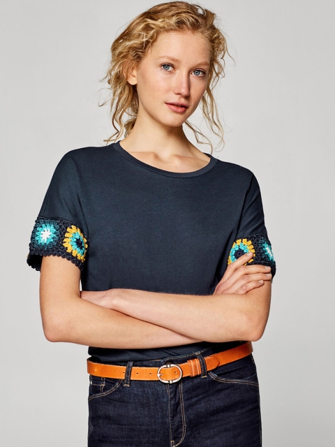 

ESPRIT Women Navy Blue Solid Top