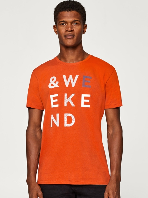 

ESPRIT Men Orange Printed Round Neck T-shirt