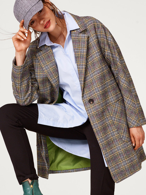 

ESPRIT Women Multicoloured Checked Overcoat, Multi
