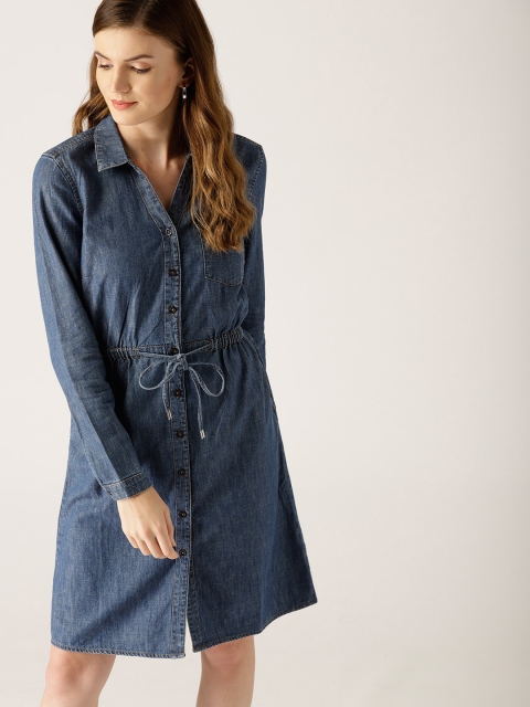 

ESPRIT Women Blue Chambray Solid Shirt Dress