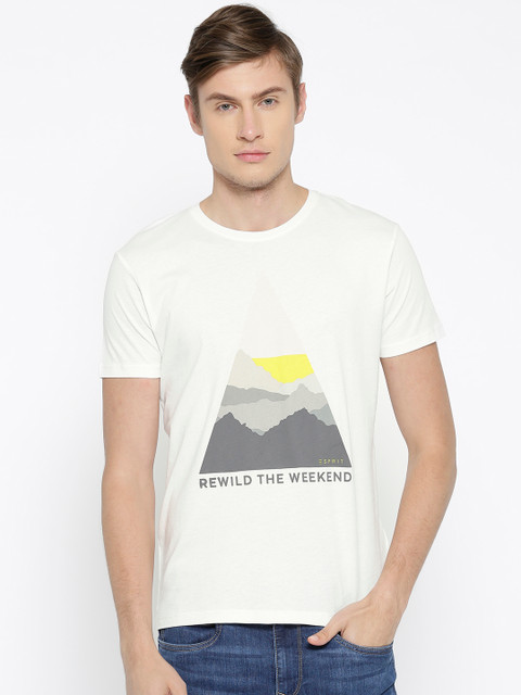 

ESPRIT Men White Printed Round Neck T-shirt
