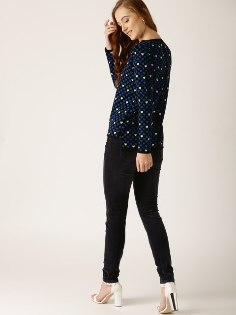 

ESPRIT Women Black & Blue Self-Design Pullover