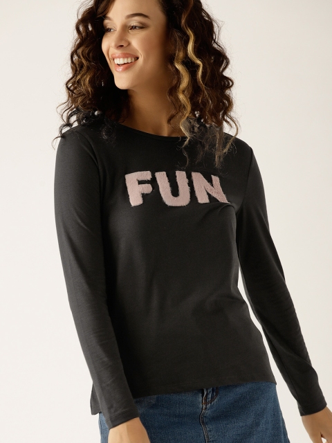 

ESPRIT Women Charcoal Grey Solid Round Neck T-shirt