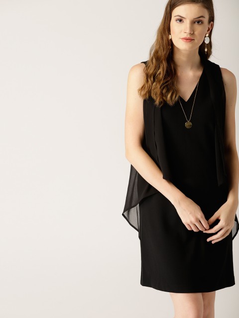 

ESPRIT Women Black Solid Layered Shift Dress