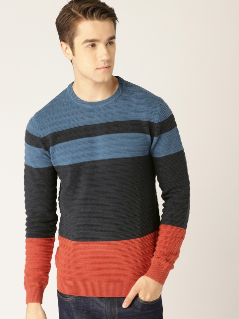 

ESPRIT Men Navy Blue & Rust Striped Pullover