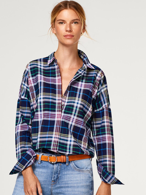 

ESPRIT Women Navy Blue & Pink Regular Fit Checked Casual Shirt