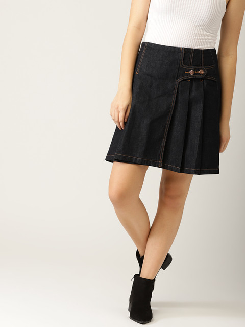 

ESPRIT Women Navy Blue Solid Denim Wrap Skirt