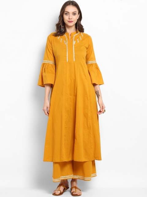 

Bhama Couture Women Yellow Yoke Design Kurta with Palazzos